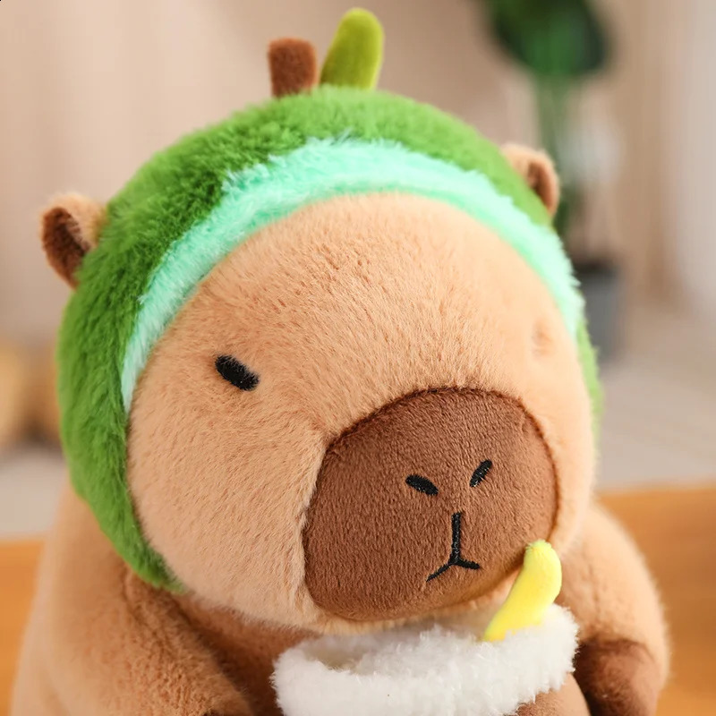 ZU 30cm Stuffed Capybara Plush Toy Holding Boba Tea Flower Capybara Plushies Cosplay Bread Dino Avocado Lovely Teddy Girl Gift 241223