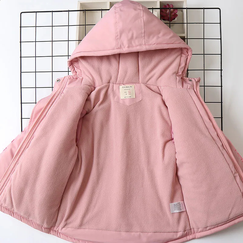 Autumn Winter Children Girl Jacket Coat Waterproof Hooded Plus Velvet Warm Girl Outerwear 4-14 Year Kids Teenage Girl Parkas 241223