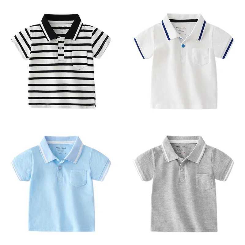 Summer boys short sleeved T-shirt casual breathable cotton polo shirt childrens contrasting color patch work stripe age 3-8 5 colors W241223