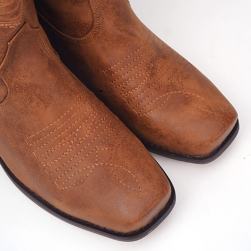 Mens leather without lipstick slider round buckle low heel casual shoes Mens winter outdoor cowboy boots Mens warm Zapatilla 241223