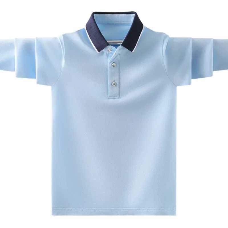 Childrens polo shirts for spring and autumn fashion childrens casual long sleeved tops teenagers boys clothing for 5-14 years W241223