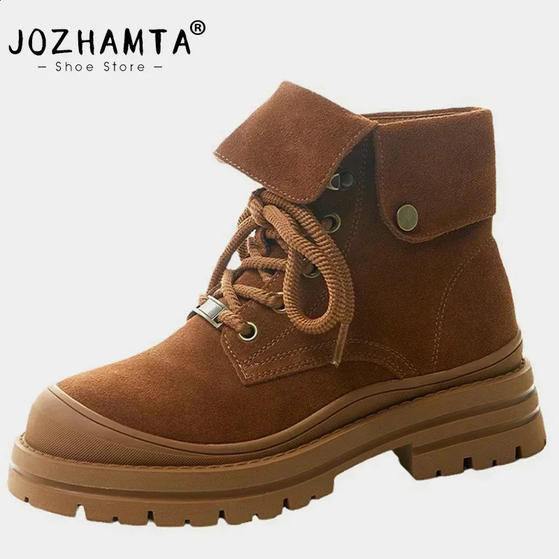 JOZHATA size 35-40 womens ankle boots suede leather folded on lace thick high heels shorts 2025 casual daily wear 241223
