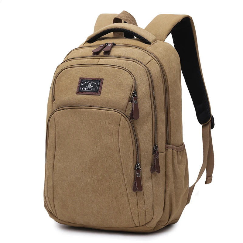 Canvas Backpack For Men Outdoor Camping Knapsack Male Youth Khaki Waterproof Travel Backpacks Daily Work Pack Army Green Gray 241224