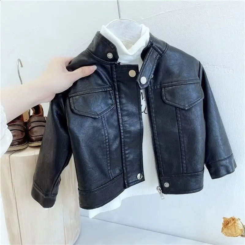 Fashion Boy Outerwear Spring Autumn Boy PU leather Jacket Children Warm coat For Boy Coat Clothes 241223