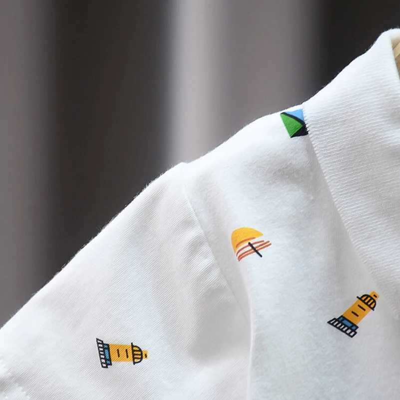 Summer Boys 2024 Fashion Collar Childrens Breathable White Sailing Polo Shirt Short Sleeve 2-6 Years Old W241223