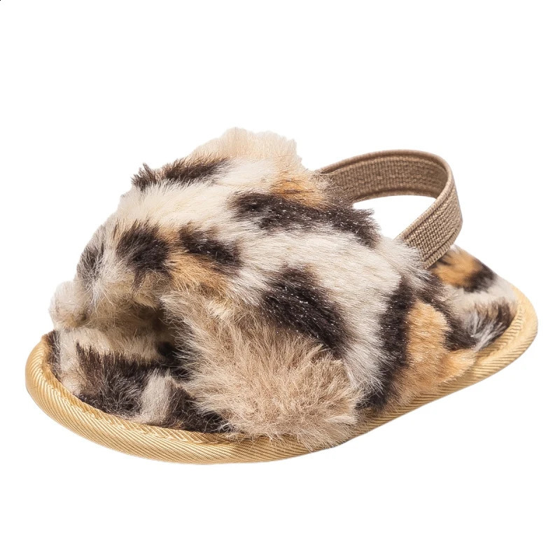 Baby Plush Sandals Faux Fur Slides for Baby Girls Open Toe Sandals born Non Slip Shoes Indoor Outdoor Infant Slippers First W 241223