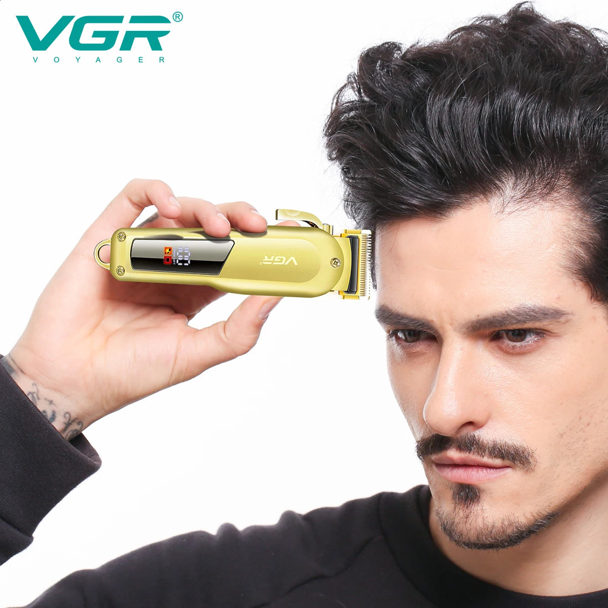VGR Hair Clipper Professional Hair Trimmer LED Display Hair Cutting Machine Mini Gold Cordless Electric Clippers for Men V-278 241224