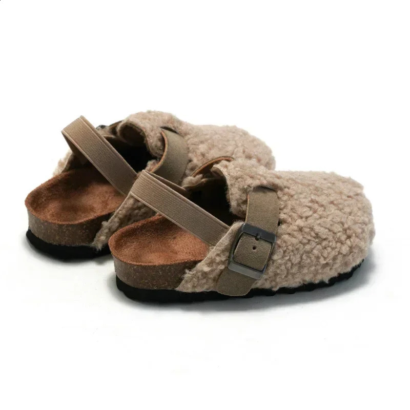 Childrens Fleece Elastic Clogs Baby Boys Girls Plush Slipper Toddler Prewalker Footwear Winter Warm Soft Sole Shoes 241223