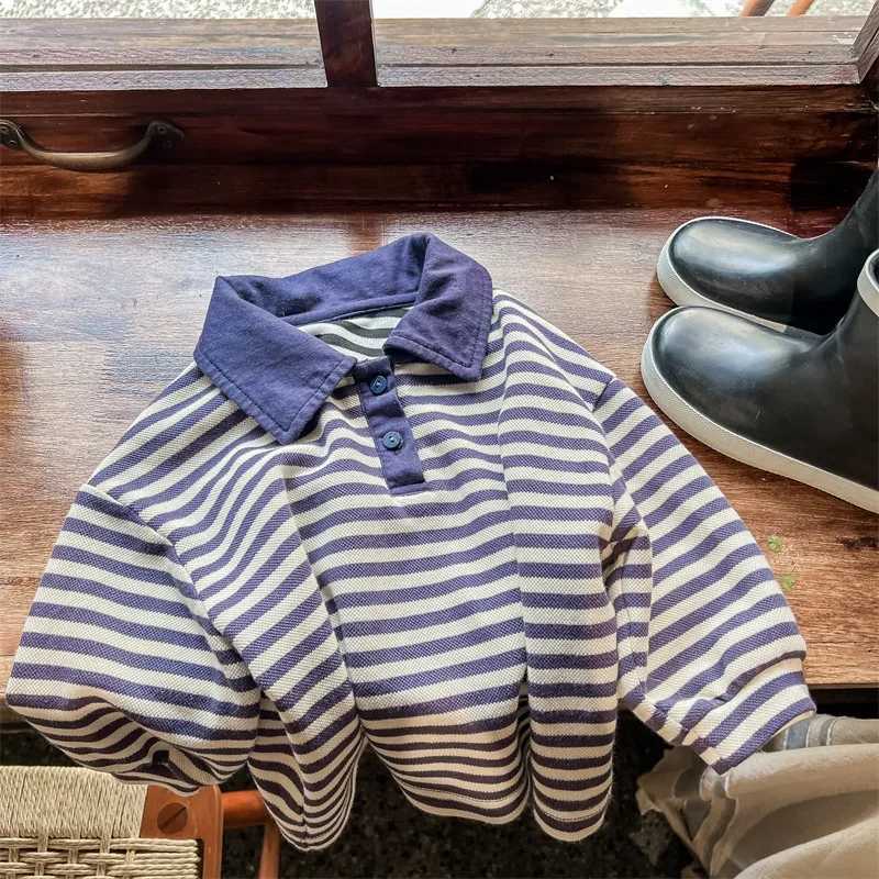 2018 Spring New Childrens T-shirt Fashion Stripe Contrast Color Collar Boys and Girls Polo Shirt Cotton Top W241223