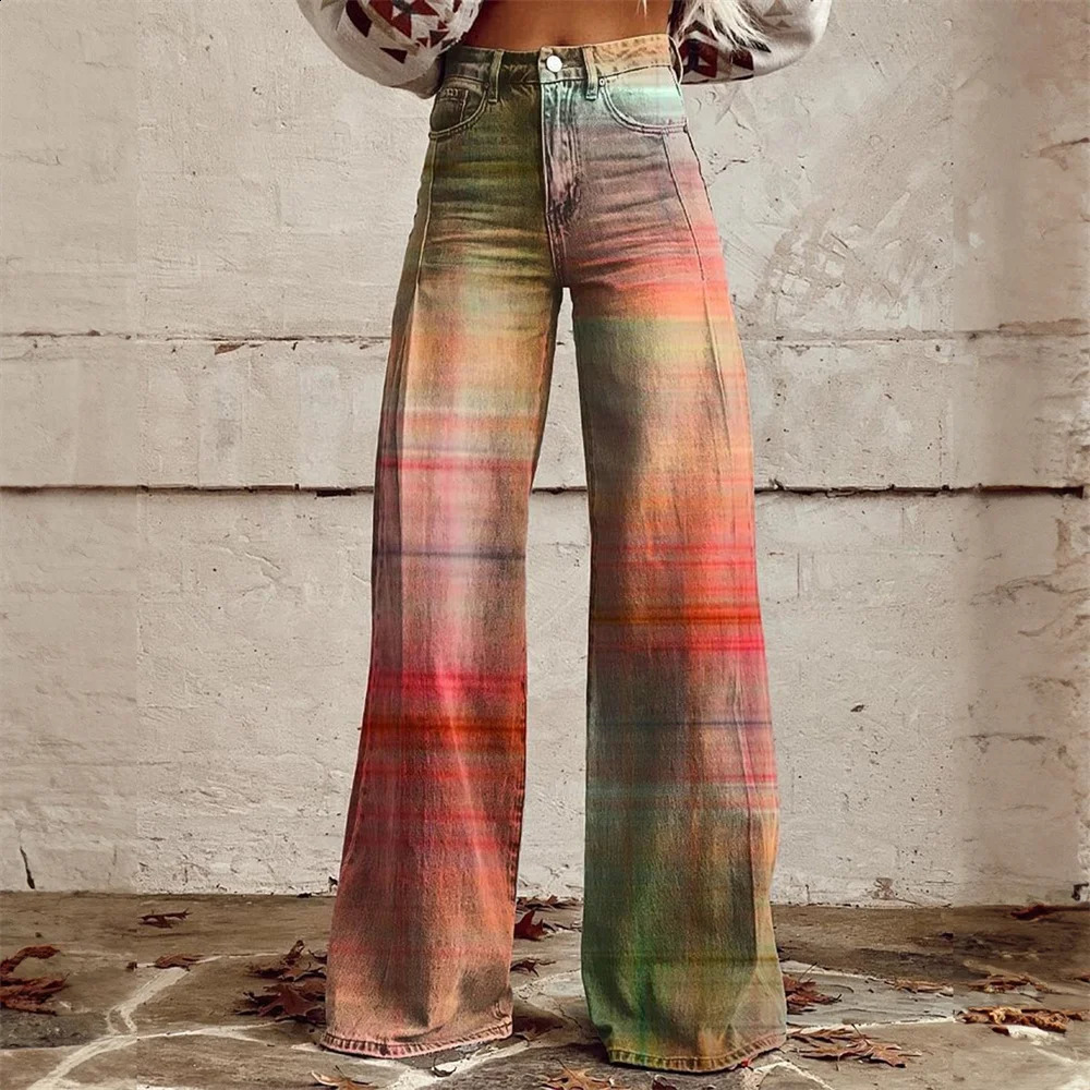 2025 Fashion Y2k Jeans High Waisted Women Flare Pant Street Loose Wide Leg Denim Pants Ladies 241224