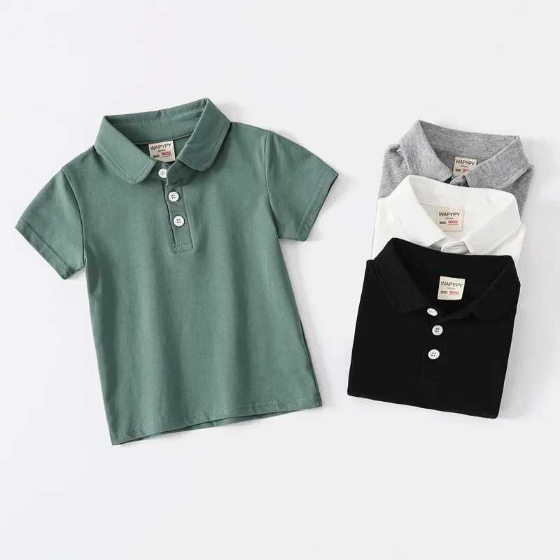 Childrens Solid Short Sleeve T-shirt Summer Boys Loose Fit Classic Polo Shirt Breathable Cotton 3-8 Years Old 4 Colors W241223