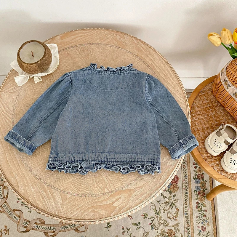 Autumn style 0-3 years old baby clothing baby girl fungus collar denim long-sleeved coat girls cardigan fashion coat 241223