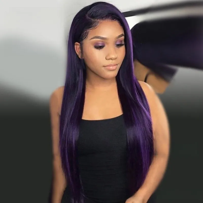 Black Straight Highlight 13x4 Front Similar to Real Human Hair Wigs Blonde Frontal for Women Transparent HD Lace Glueless Synthetic Wig PrePlucked