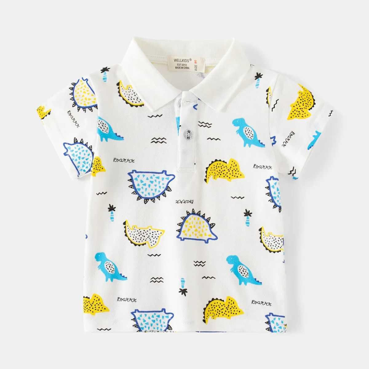 Summer new fashionable boys printed short sleeved T-shirt 3-8-year-old childrens casual breathable cotton polo shirt W241223