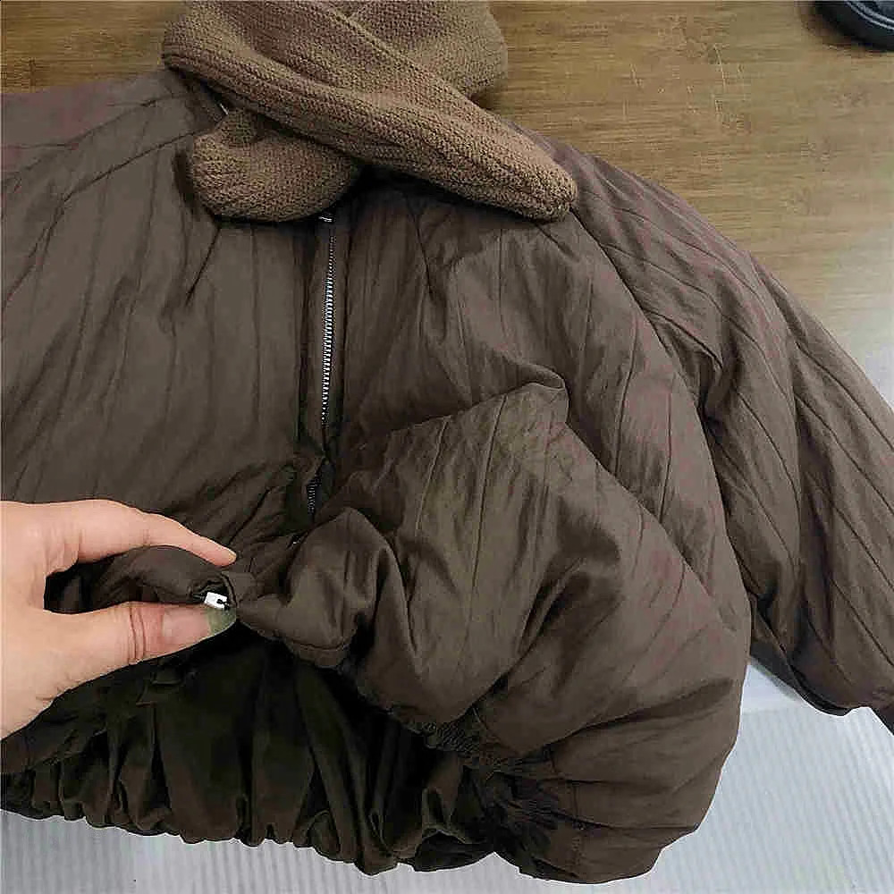 Winter Children Girls Parkas Cotton Padded Zipper Infant Babys Girl Outerwear Bubble Sleeve Toddler Girl Jacket Solid Knit Scarf 241223