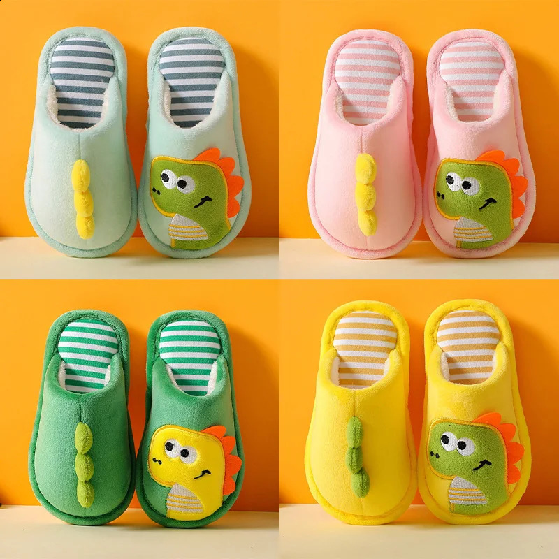 Children Cartoon Dino Fur Slipper Soft Autumn Winter Warm Princess Baby Boy Girl Indoor Home Bedroom Kid Cotton Fleece Fur Shoes 241223
