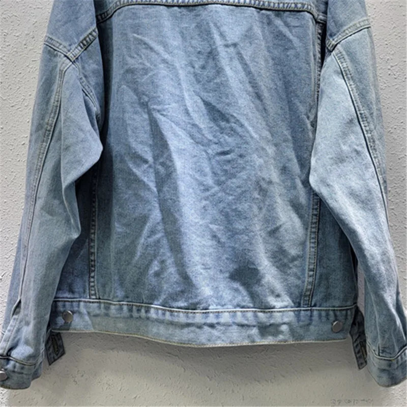 Sequin Flower Decoration Hand-painted Graffiti Printing Blue Denim Jacket Autumn Women Casual Lapel Long Sleeve Jeans Jackets 241223