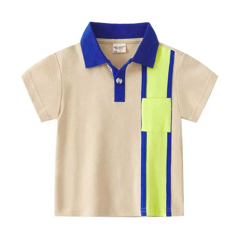 Summer boys short sleeved casual cotton T-shirt childrens contrasting color striped polo shirt childrens first 3-8 years W241223