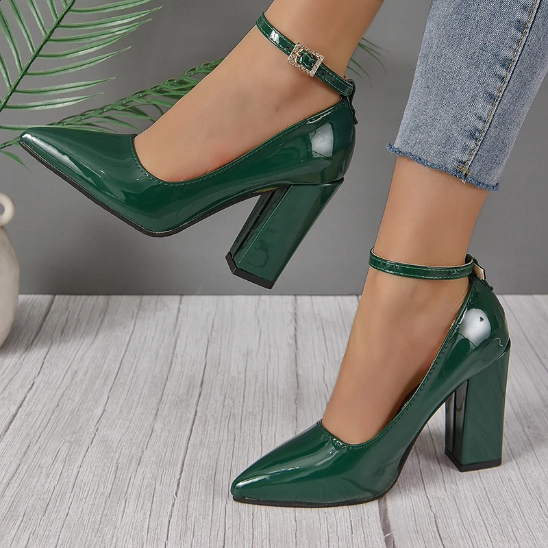 Black 10cm ultra-high foot pump womens shoes Pointed Toe fashionable crystal pearl pendant leather clip patent leather large size 50 241223