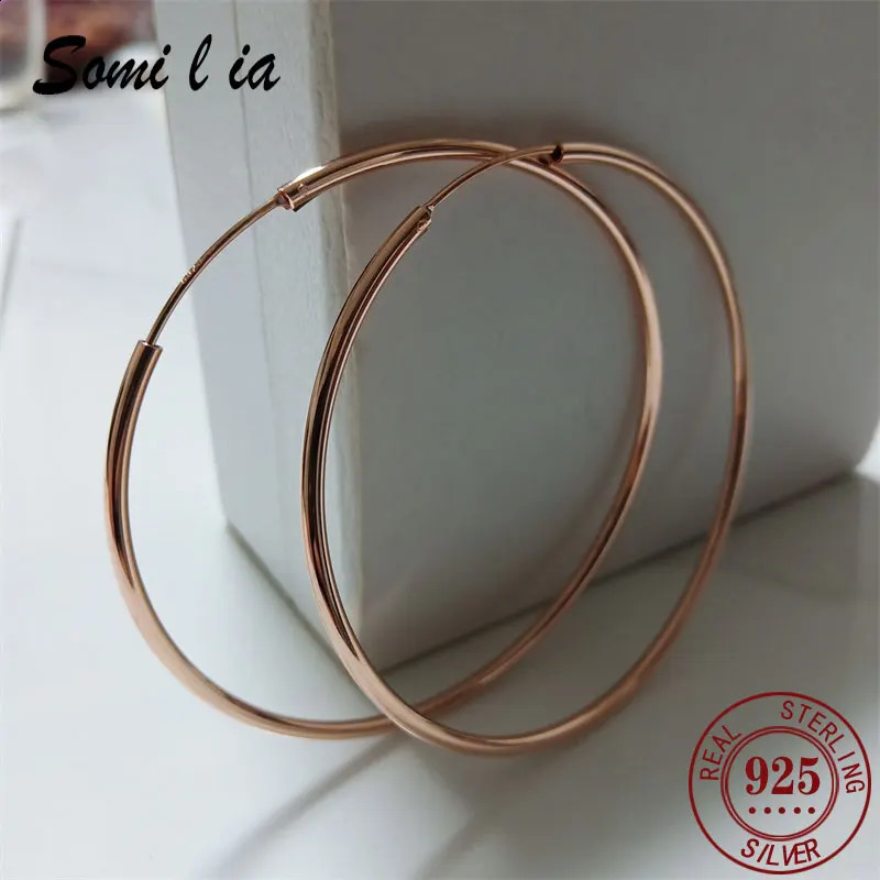 SOMILIA Rose Gold Big Hoop Earrings for Women 925 Sterling Silver Jewelry Female Fashion Women Earrings 40-70mm For Gift222 241224
