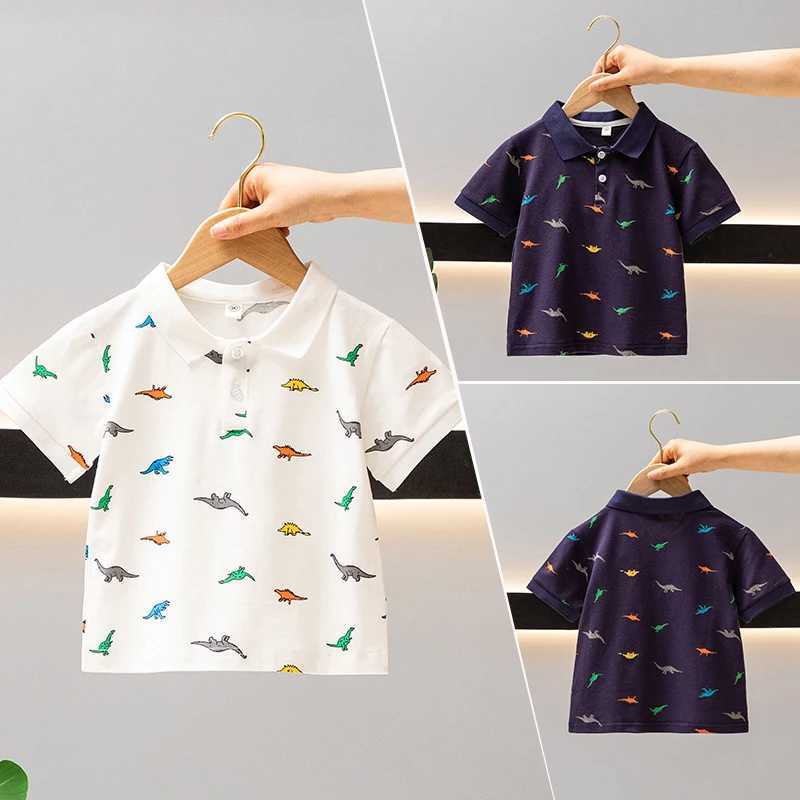 Summer Boys 2024 casual printed dinosaur button zipper short sleeved T-shirt polo shirt childrens clothing 1-7Y W241223