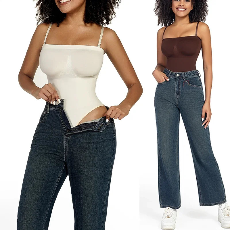 Off Shoulder Bustier Tube Top Strapless Bodysuit Women Thongs Shapewear Tummy Control Body Shaper Waist Trainer Skinny Underwear 241224