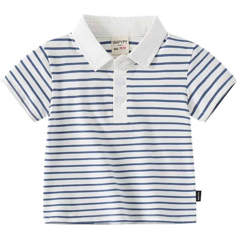 Boys striped short sleeved T-shirt summer new childrens polo shirt breathable cotton top 3-8 years old 2 colors W241223