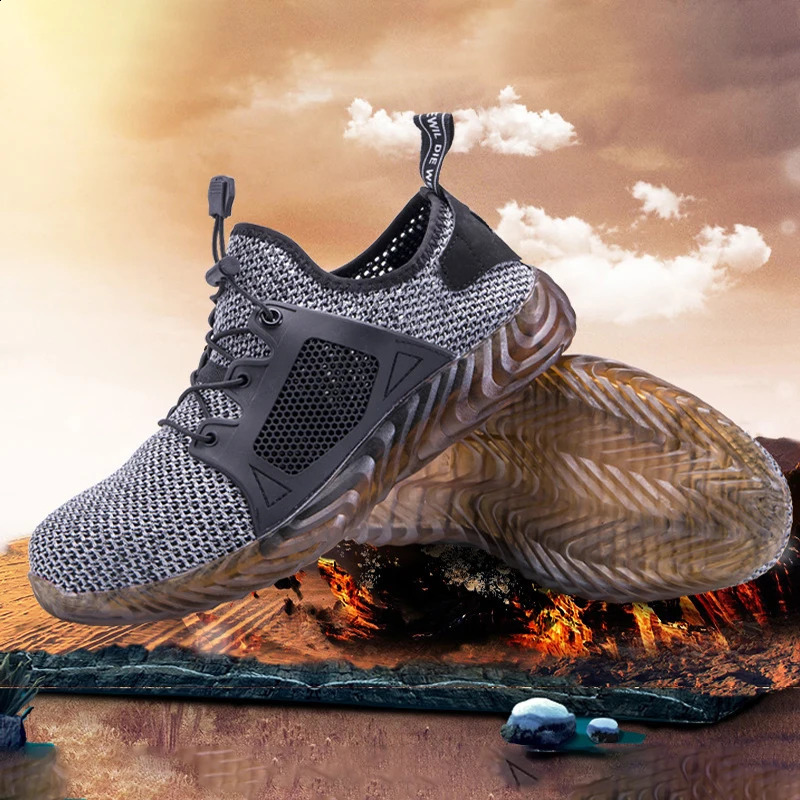 Work shoes mens safety shoes steel toe perforated work shoes fashion inseparable shoes safety breathable sports shoes 241223
