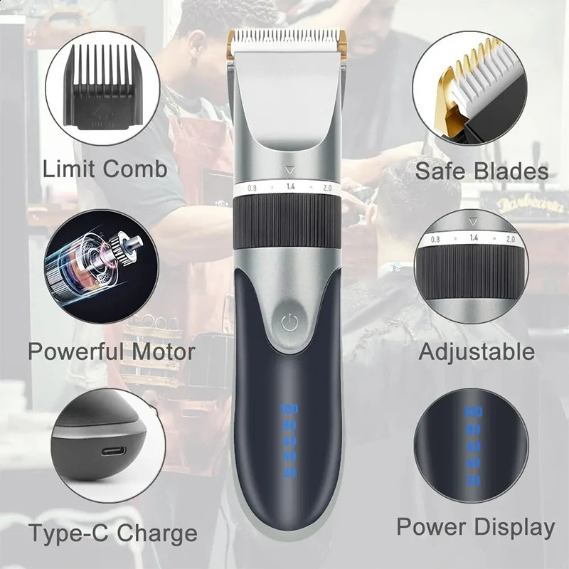 Hair Clipper Electric Barber Hair Trimmers For Men Adults Kids Cordless Rechargeable Hair Cutter Machine Professional 241224