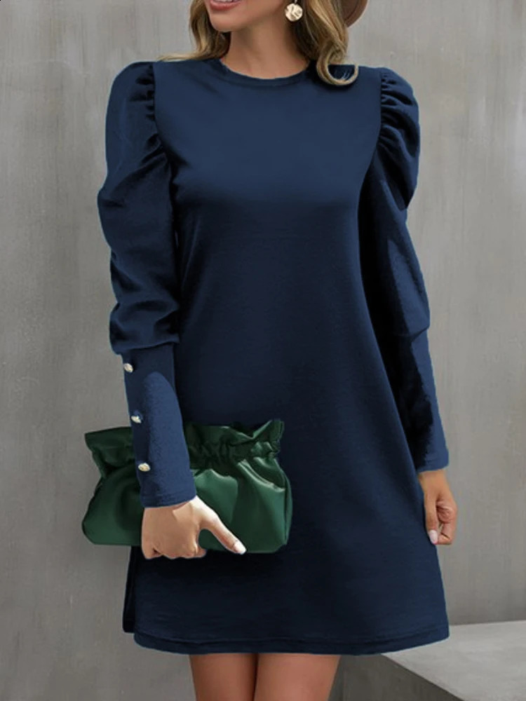 Autumn Elegant Party Dresses Woman Casual Loose Solid A Line Midi O Neck Long Sleeve Sweatshirts Female Black Dress 241218