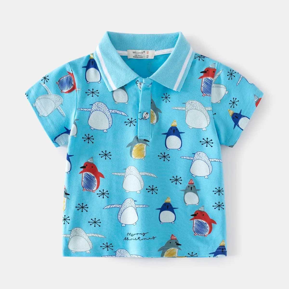 Summer fashion printed short sleeved T-shirt for boys casual and breathable Pique cotton polo shirt for children aged 3-8 W241223