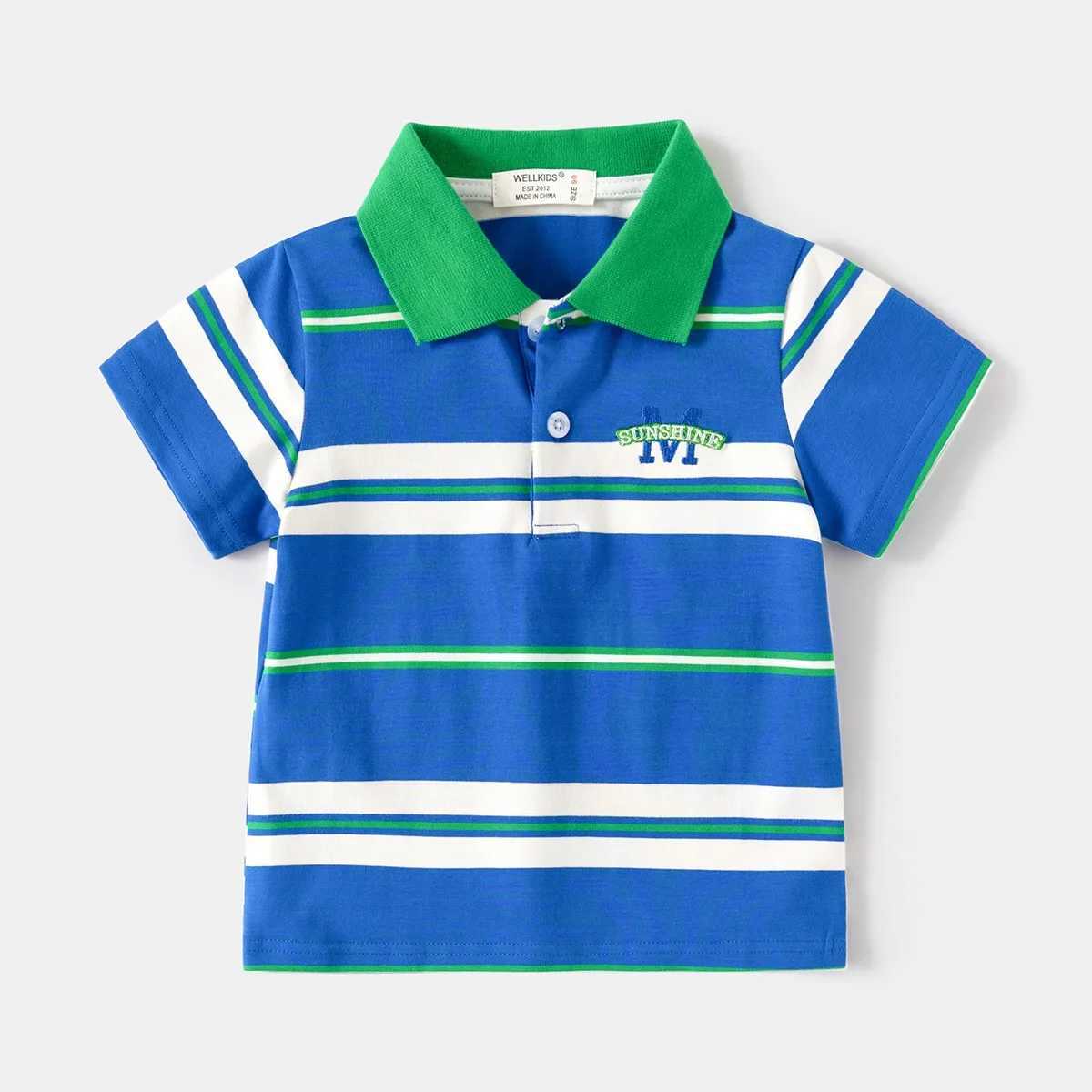 Summer boys short sleeved casual cotton striped T-shirt childrens embroidered letter polo shirt available for the first 3-8 years W241223