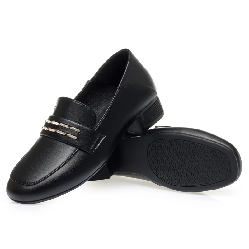 AIYUQI Women Shoes Genuine Leather Fall Square Head Thick Heel Women Loafers Shoes Large Size Fashion Ladies Peas Shoes