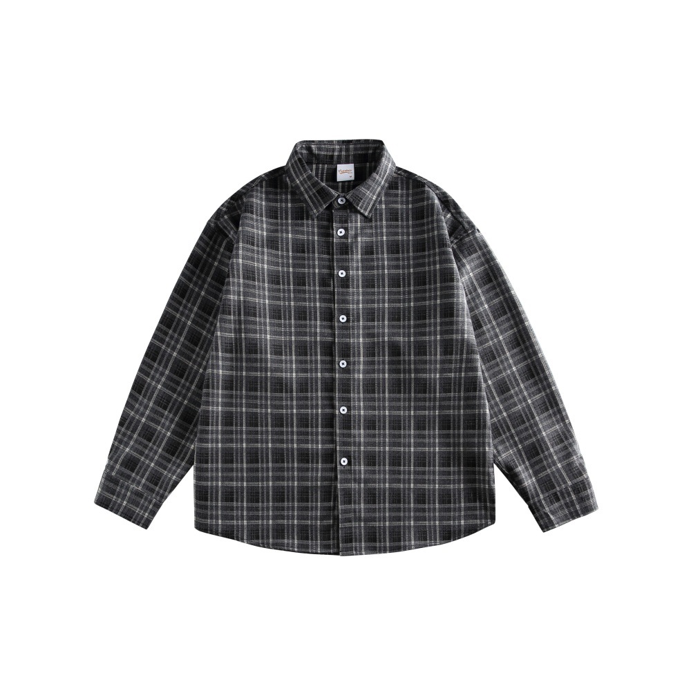 M10232 Plaid lapel shirt men 2024 autumn retro couple style all-match men's shirt