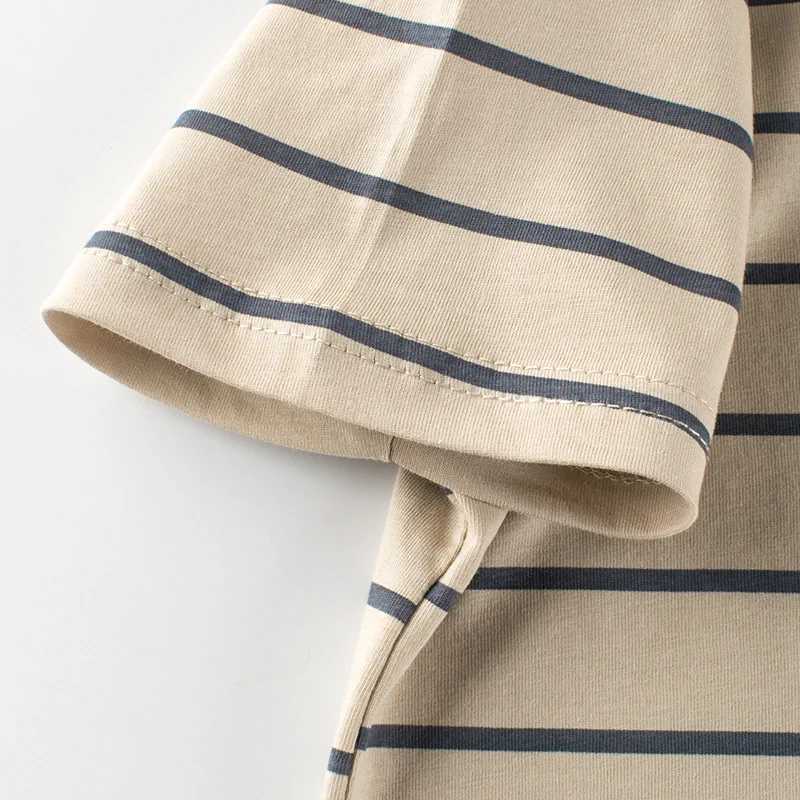 Boys 2023 summer striped T-shirt short sleeved shirt 2-7Y clothing shirt childrens pink black and white gray shirt O-neck black blue W241223