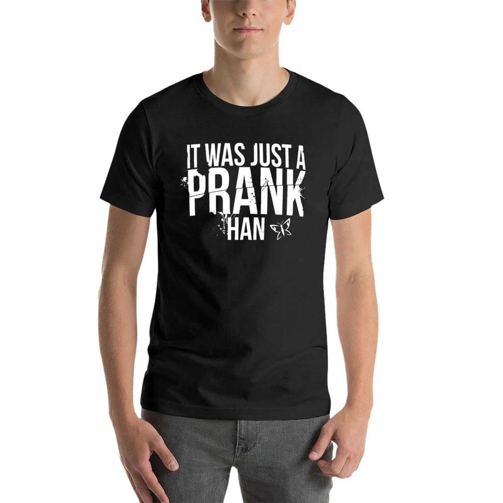 Until Dawn - This is just a prank Korean style T-shirt Korean fashion Kawai clothing oversized pure black T-shirt for men W241223