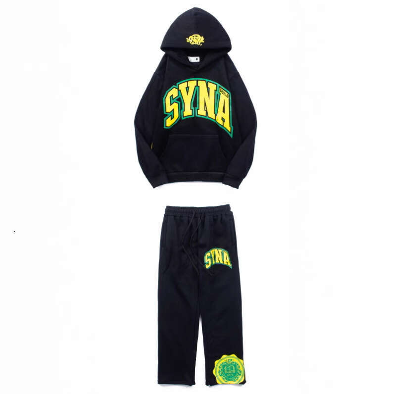 SynaDrill American Street Hip Hop Badge Printed with Velvet Hoodie Men's Trendy Brand Loose Set