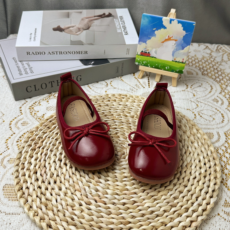 Round Toe Patent Leather Ballet Flats For Baby Girl Classic Bowknot Elastic Band Princess Shoes Happysteps Toddler Kid Soft Dress Dance Shoes Sizes US