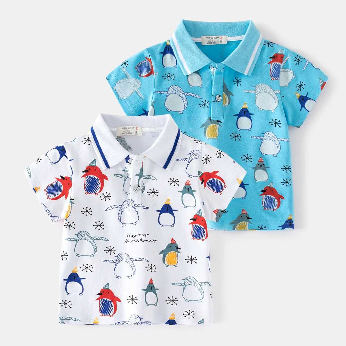 Boys polo shirt collar summer penguin short sleeved childrens top casual clothing W241223