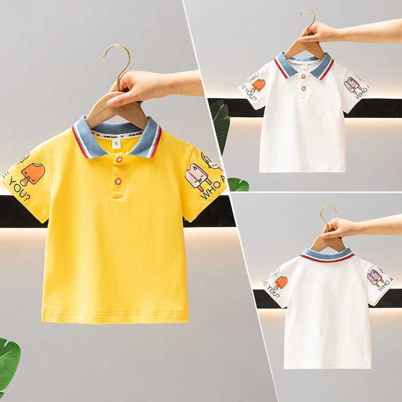 Summer Boys 2024 Casual Printed Button Zipper Short Sleeve T-shirt Polo Shirt Childrens Clothing 1-7Y W241223
