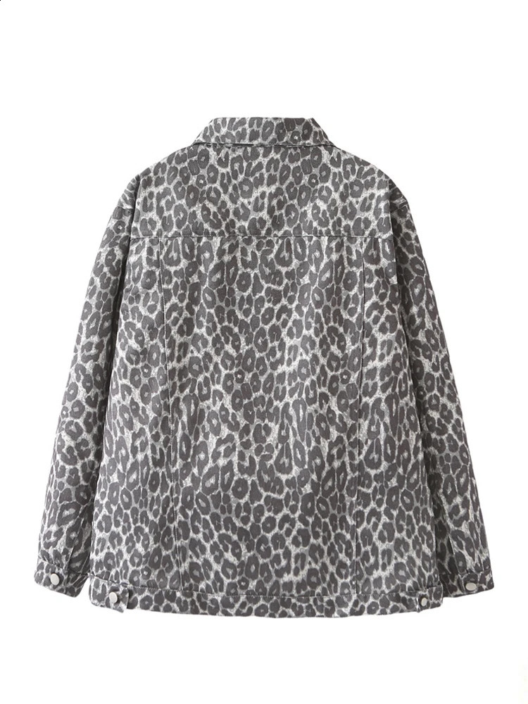American Style Retro Leopard Print Coats Women Streetwear Fashion Long Sleeve Pockets Jackets Autumn Winter Denim Coat 241223