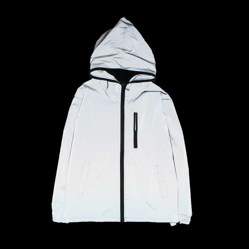 Autumn night light charging windproof clothing with printed fashion tags, reflective clothing, outerwear, student trend, male and female couple trend