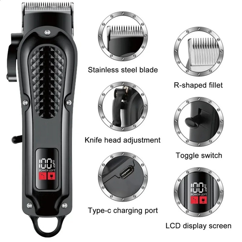 Hiena Electric Hair Clipper UBS Rechargeable Cordless Beard Trimmer Men Powerful Electric Hair Cutting Tool Mchine 241224