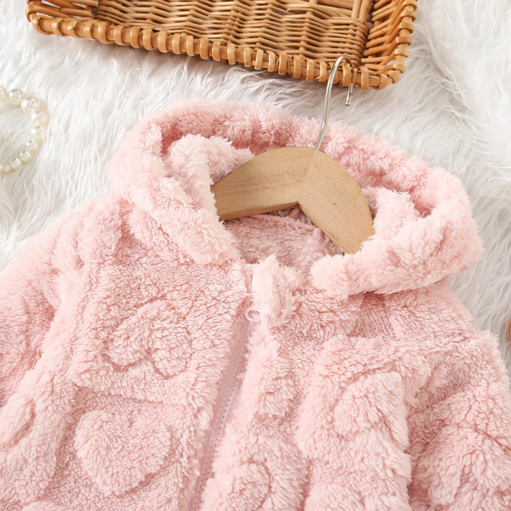 6 Months -3 Years Old Pink Hooded Baby Girl Long Sleeved Coat Windproof And Warm ChildrenS Clothing For Spring And Autum 241223