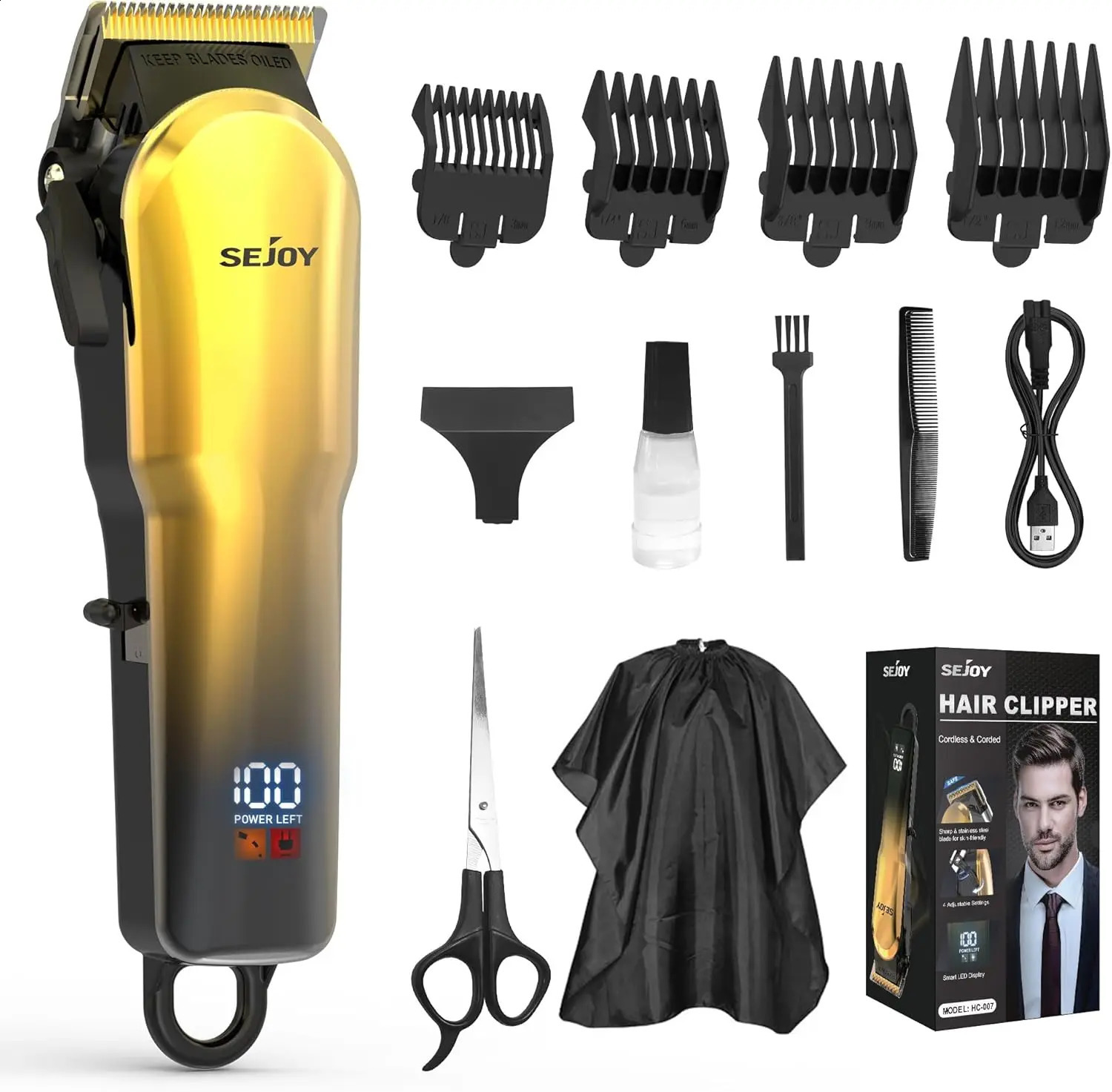 Sejoy Hair Clippers for Men Professional Hair Trimmer Cordless Barber Hair Grooming Kit Beard Trimmer Home Haircut Machine 241224