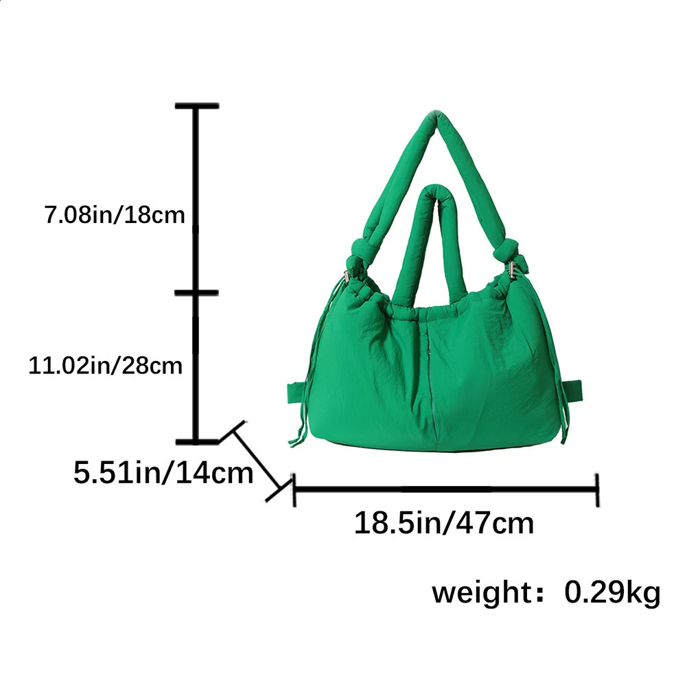 Puffer Tote Bag for Women Adjustable Strap Hobo Bag Nylon Solid Backpack Large Capacity Puffy Purse for Shopping Travel 241228
