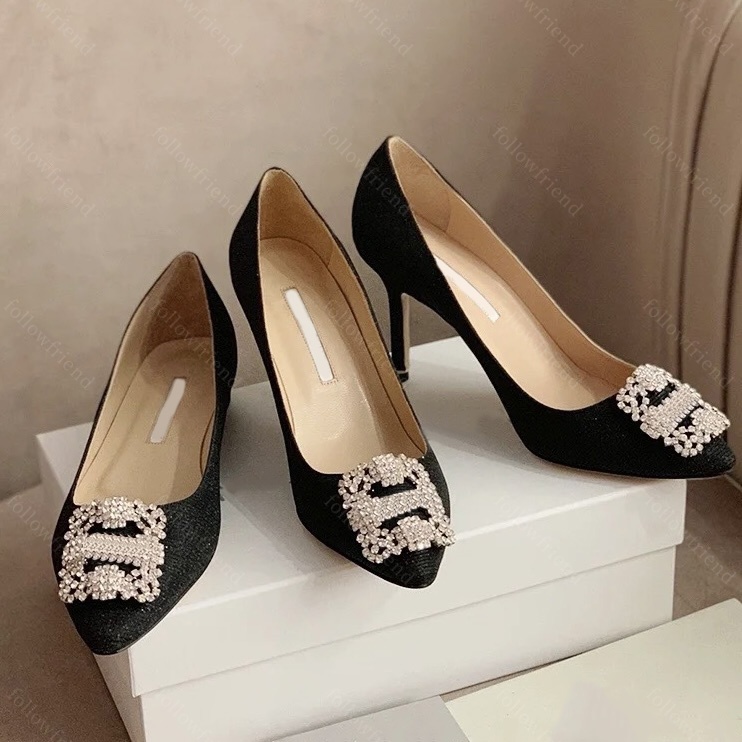 Designer High Heels Slingback heels Pointed Toe heels Rhinestone crystal square Buckle-detail Satin Stiletto heels Women sandals Pumps Dress shoes size 34-42