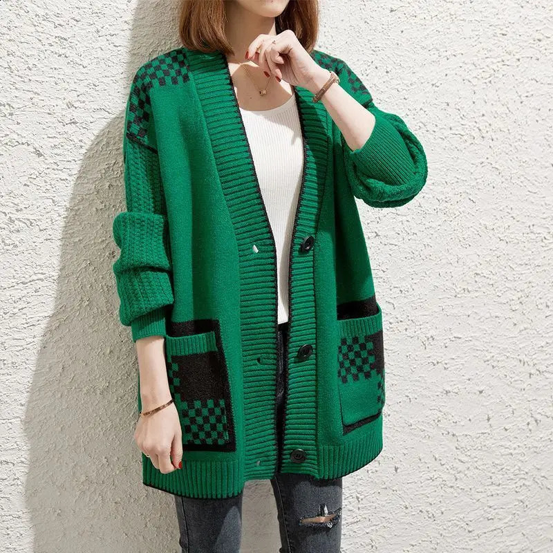 Sweater Womens Autumn and Winter Versatile Korean Version Loose Cardigan Knit Top for Outerwear with Trendy Temperament 241220