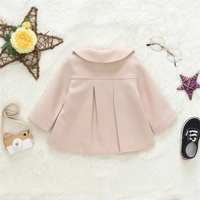 Baby Girls Woolen Jacket Coat Kids Winter Outerwear Clothes Children Spring Autumn Mid-length Windbreaker 241223