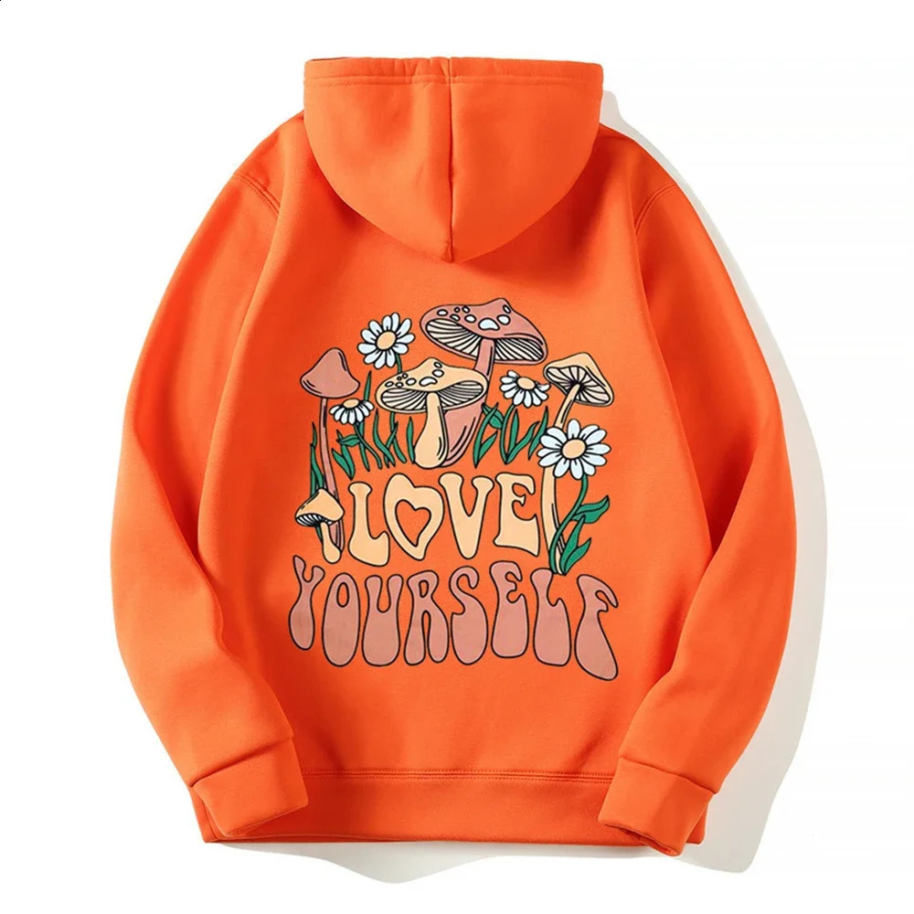 Women Fashion Hoodies Hip Hop Hoodie Sweatshirts Clothing mushroom slogan pattern back print fleece Coats Girl 241220